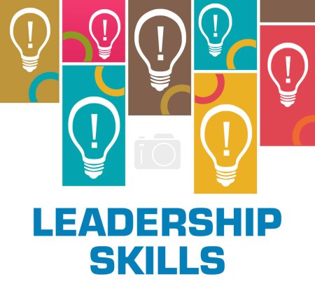Leadership skills text written over colorful background.