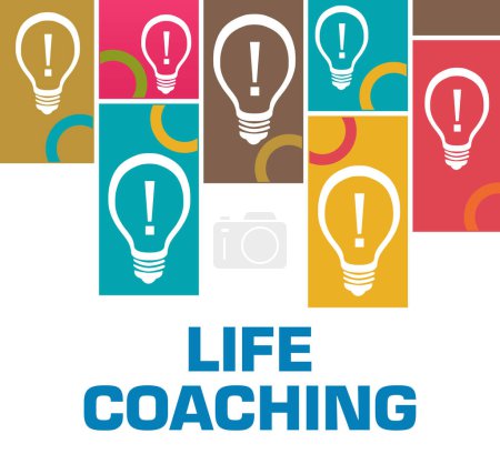 Foto de Life Coaching concept image with text and bulb symbols. - Imagen libre de derechos