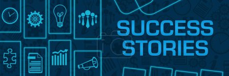 Success Stories concept image with text and business symbols.