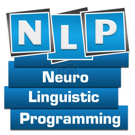 Foto de NLP - Texto de programación neurolingüística escrito sobre fondo azul. - Imagen libre de derechos