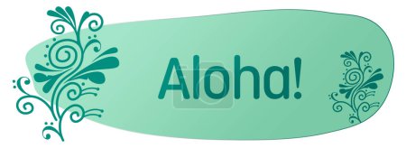 Téléchargez les photos : Texte Aloha écrit sur fond turquoise avec des éléments tourbillonnants. - en image libre de droit
