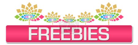 Freebies text written over pink colorful background.