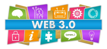 Web 3.0 text written over blue colorful background.