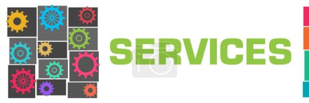 Services text written over dark colorful background.