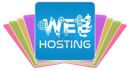 Web hosting text written over blue colorful background.