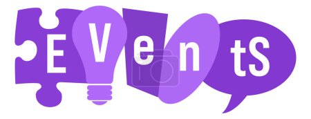 Events text written over purple background.