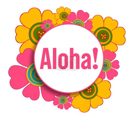 Aloha texto escrito sobre fondo floral.