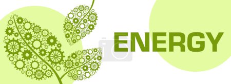 Photo for Energy concept image with text and leaves with gears. - Royalty Free Image