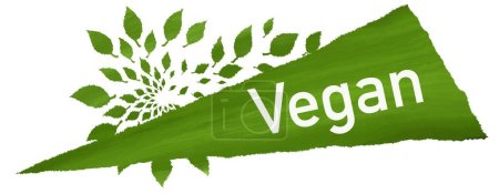 Imagen de concepto vegano con símbolos de texto y hojas verdes.