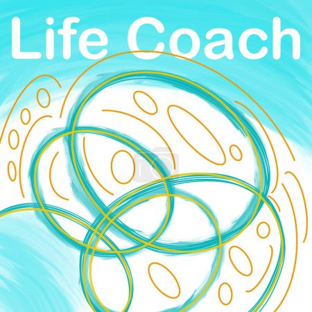 Foto de Vida Coach texto escrito sobre turquesa verde amarillo naranja fondo. - Imagen libre de derechos