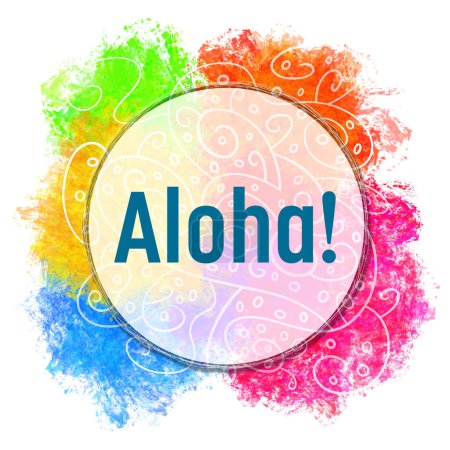 Téléchargez les photos : Texte Aloha écrit sur fond coloré avec élément abstrait doodle. - en image libre de droit