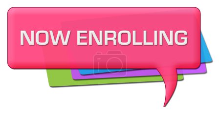 Photo for Now enrolling text written over pink colorful background. - Royalty Free Image