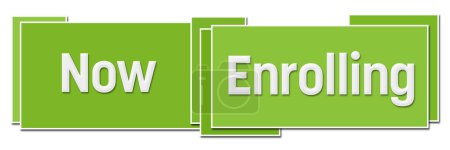 Photo for Now enrolling text written over green background. - Royalty Free Image