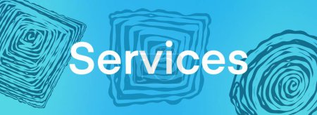 Services text written over blue background.