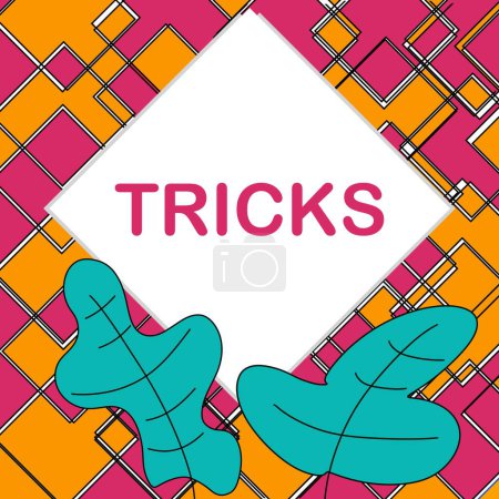 Tricks text written over pink orange background with turquoise leaves.