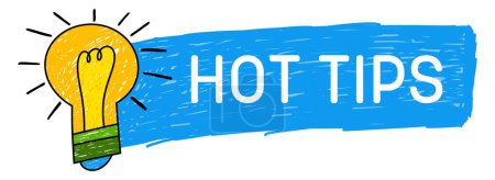 Hot Tips Konzeptbild mit Text und Glühbirnensymbol.