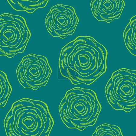 Seamless texture with turquoise green flower heads.