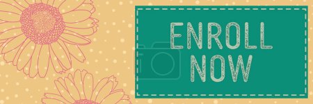 Enroll Now text written over turquoise floral background.