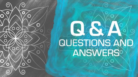 Téléchargez les photos : Q et A - Questions et réponses texte écrit sur fond gris turquoise avec élément mandala. - en image libre de droit
