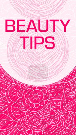 Beauty Tips text written over pink feminine background with doodle element.