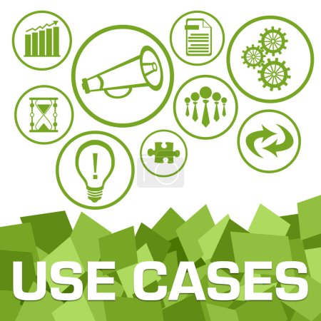 Use Cases Konzeptbild mit Text und Geschäftssymbolen.