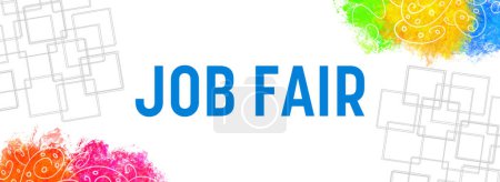 Job Fair text written over colorful background.