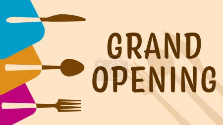 Grand Opening concept image with text and spoon fork knife.