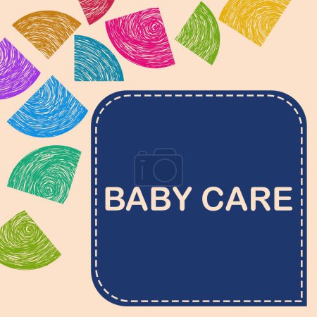 Baby Care text written over colorful background.