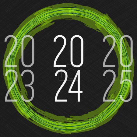 Year 2024 text written over dark background with green circular element.