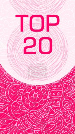 Top Twenty text written over pink background with doodle element.