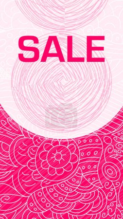 Sale text written over pink background with doodle element.