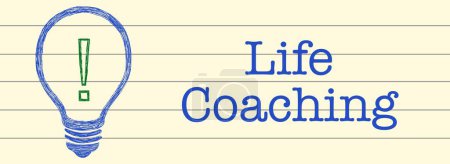 Photo for Life Coaching concept image with text and bulb symbol sketch over notebook texture background. - Royalty Free Image