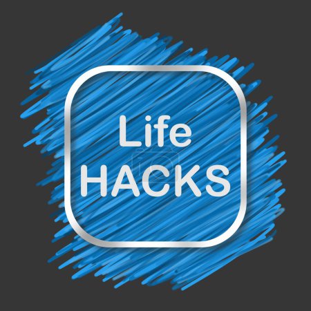 Life Hacks texto escrito sobre fondo azul.