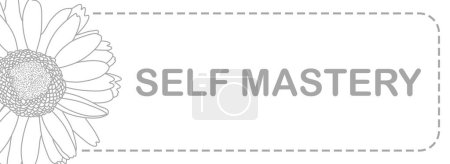 Self Mastery text written over black and white background with floral element.