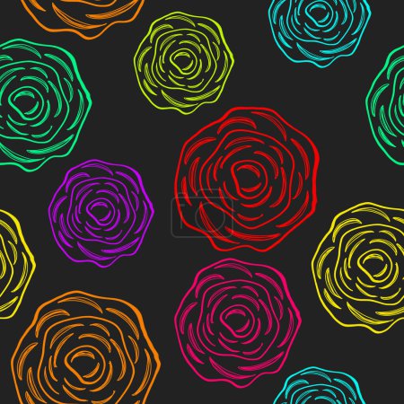 Floral background texture with colorful flower head on dark black background.
