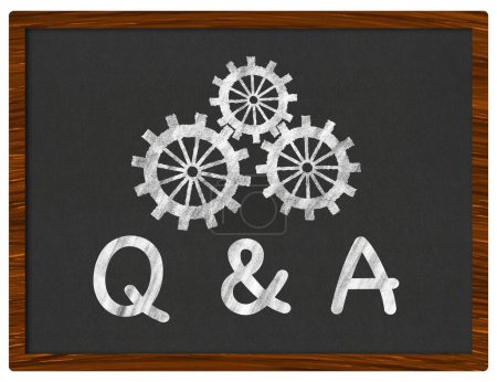 Photo for Q And A - Questions And Answers concept image with text and gears symbol over blackboard background. - Royalty Free Image