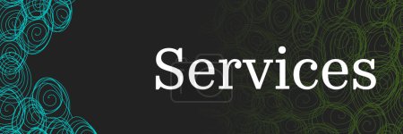 Services text written over dark background with turquoise scribble element.