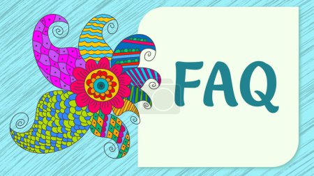 Photo for FAQ - Frequently Asked Questions text written over blue colorful background with doodle design element. - Royalty Free Image