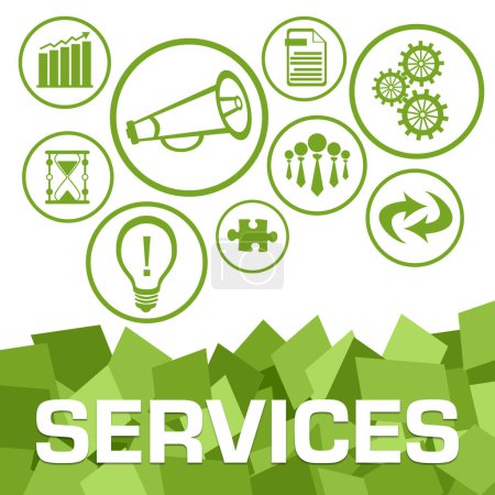 Services concept image with text and business symbols.