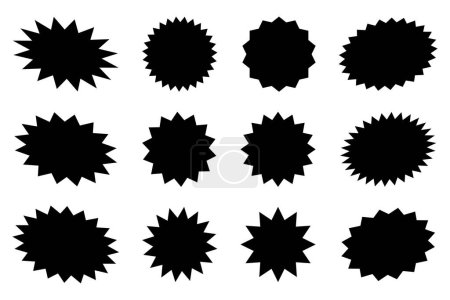 Illustration for Sunburst promotion tag, starburst speech bubbles, bursting sticker promo badges. Explosion star button vector illustration. - Royalty Free Image