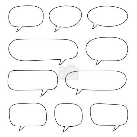 Illustration for Vector speech bubbles set. Hand drawn speech bubbles set, doodle style, Blank empty vector speech bubbles. Cartoon outline balloon word design. - Royalty Free Image