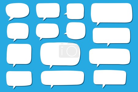 Set of hand drawn speech bubbles in rectangular shape. Speak bubble for text, cartoon chatting box, message box. Blank empty white speech bubbles.
