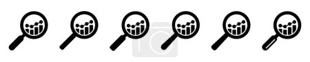Analytische Symbole - Vergrößerungsbrille mit Balkendiagramm-Symbolen, Analysesymbol.