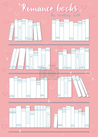 Photo for Romance Printable To Read List and hearts around, Book Tracker, Bullet Journal Planner Insert, Printable Reading List, Book List Printable pink, white and blue vector illustration on the pink background - Royalty Free Image