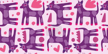 Ilustración de Creative dog seamless pattern. Naive art style. Cute animals endless wallpaper. Contemporary doggy endless backdrop. Design for fabric, textile print, wrapping, card, cover. Vector illustration - Imagen libre de derechos