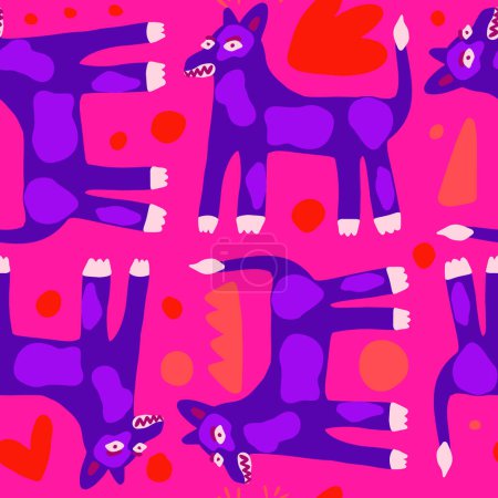 Ilustración de Abstract dog seamless pattern. Creative animals endless wallpaper. Contemporary doggy endless backdrop. Naive art style. Design for fabric, textile print, wrapping, card, cover. Vector illustration - Imagen libre de derechos