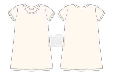 Illustration for Cotton chemise technical sketch. Light milk color. Nightdress for woman. Sleepwear CAD mockup. Back and front view. Design for packaging, fashion catalog. Fashion vector illustration - Royalty Free Image
