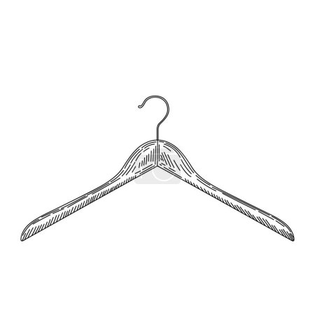 Illustration for Wooden coat hanger in vintage engraved style. Sketch of coat hanger. Front view. Isolated on white background. Vector illustration - Royalty Free Image