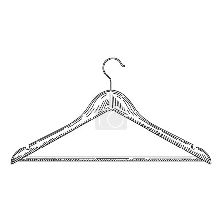 Illustration for Wooden coat hanger in vintage engraved style. Sketch of coat hanger. Front view. Isolated on white background. Vector illustration - Royalty Free Image