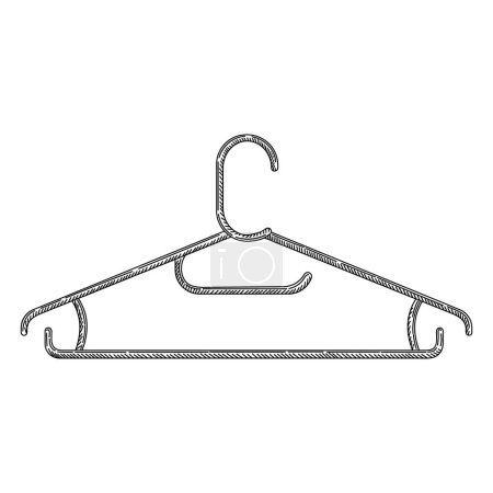 Illustration for Plastic coat hanger in vintage engraved style. Sketch of coat hanger. Front view. Isolated on white background. Vector illustration - Royalty Free Image